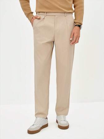 Manfinity CityGents 男士纯色褶皱直筒休闲西装裤