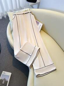 GlowEve CURVE Pantaloni eleganti e casual da donna, a gamba ampia, con tasche inclinate, dettagli a contrasto e fibbia metallica - Albicocca - Visualizzare 6