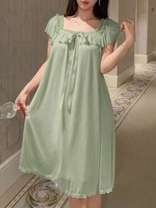 DAZY 轻盈荷叶边网纱女士睡裙 - 薄荷綠 - 查看 3