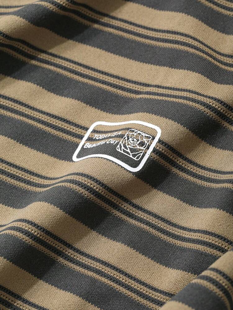 Striped Mini Letter Print Decorated Casual Dress, Moo Moo Lounge Dress Pajama