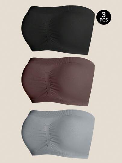 Snug Zone 3pcs Set: Seamless Elegant Plus Size Bra & Wireless Bra Strapless Bra Pack Seamless Bandeau Bra Seamless Strapless Bras Tube Tops Women Padded Strapless Bras