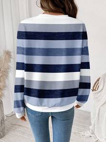 EMERY ROSE Casual Minimalist Printed Pattern Crew Neck Loose Fit Women Sweatshirt - Multicolor - View 2