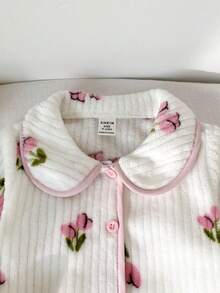 SHEIN 2pcs Baby Girls' Casual Cherry Print Long Sleeve Top And Pants Homewear Set Pajama Baby Set Baby Girl Warm Pajama Sets Toddler Pijama Cotton Girl Toddler Girl Pajama Set - Baby Pink - View 4