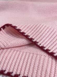 Franclia 休闲宽松圆领长袖针织撞色饰边插肩袖杏色女式套头衫，春秋 - 粉色 - 查看 7