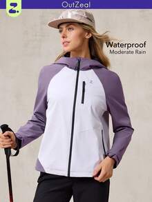 OutZeal 女士冲锋衣，适合徒步露营，防水3层科技面料，撞色设计，带拉链口袋 - 紫色 - 查看 1