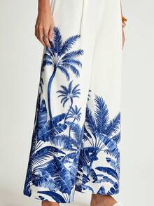 CAJUNI x Carol Peixinho Pantaloni larghi ed eleganti a vita alta con stampa di palme per donne - Beige - Visualizzare 7