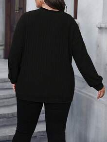 Easura 大码女式花卉蕾丝拼接撞色圆领长袖休闲卫衣 - 彩色 - 查看 2