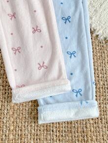Teen Girls Plush Bowknot Warm Soft Casual Pajama Pants, & Elegant, Comfortable Flannel Cartoon Print Long Trousers Pajama Pants For Girls Girls Fuzzy Pants Sleepwear Girls Bow Print Pajama Pants Girls Lounge Pants Sleep Wear Girls Bow Print Pajama Bottoms Fluffy Pajama Pants Fuzzy Pajamas Pants Girls Lounge Wear - Multicolor - View 7