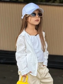 Dazy Kids 女童翻领纯色长袖梭织衬衫 - 白色 - 查看 6