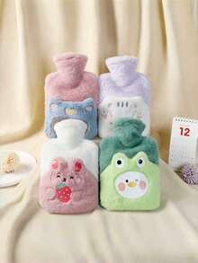 POKOJA LAND Winter Plush Hot Water Bag Cartoon Design Thickened PVC Warm Bottle Removable Cover Cold Weather Aid(The Color Of The Expression Accessories Is Random.) - Multicolor - View 4