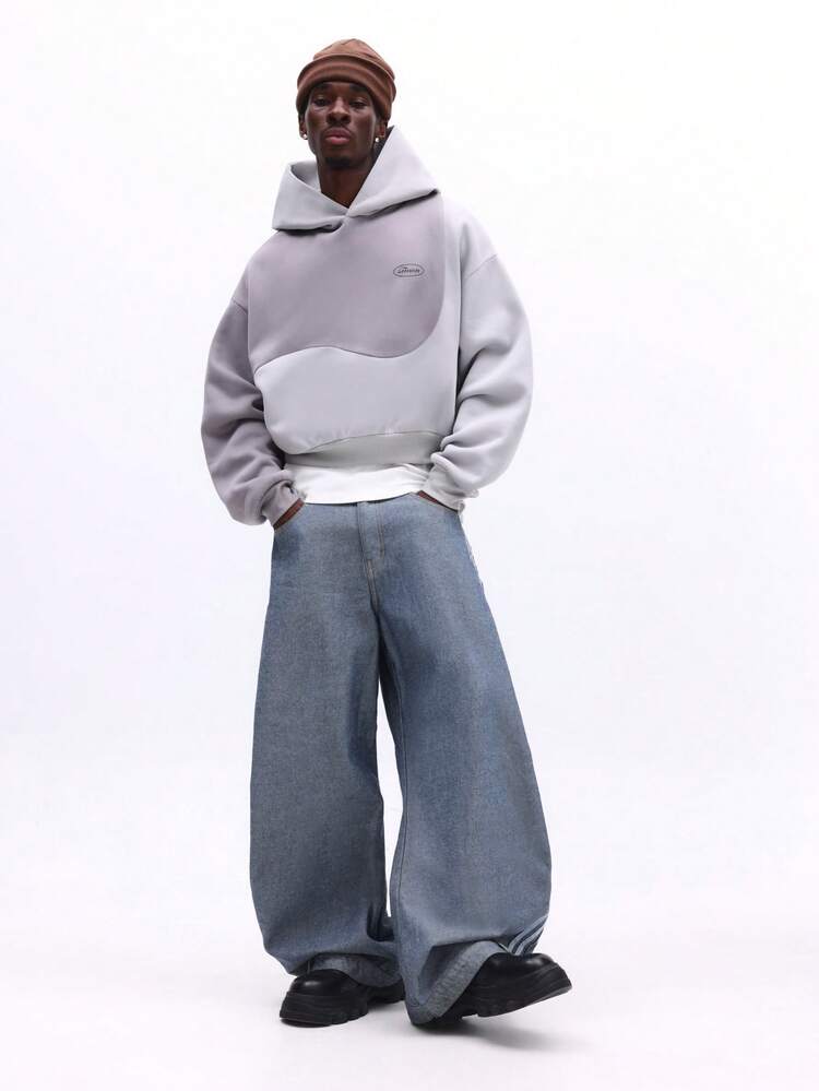 Oversized Hoodie With Curved Block Design