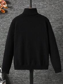 SHEIN 男童休闲日常百搭舒适高领长袖套头毛衣 - 黑色 - 查看 2