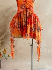 Soleia Romantic Vacation Halter Knit Mesh Blue Printed Dress For Women  Carnival, - Multicolor - View 6