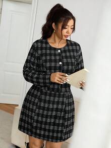 Lounesse Ensemble 2 pièces grande taille : Robe cintrée à manches courtes et veste à manches longues - Multicolore - Voir 4