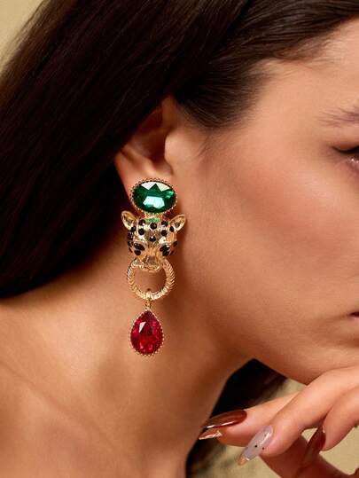 Glisma 18 K 1 Pc Vintage Leopard 3 D Stud Earrings, High-End 925 Sterling Silver Fully Paved Earrings,Outfits,Gothic/Goth,Old Money,Beaded,Western Jewelry,Metallic/Texture,Gemstone,Fall/Autumn/Winter,For Mom/Women/Girl/Mother,Premium,Vintage,Cross