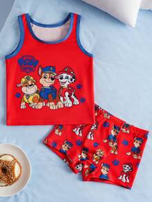 SHEIN | PAW Patrol Young Boy Comfortable Cute Cartoon Dog Print Undershirt Tank Top And Boxer Briefs Set