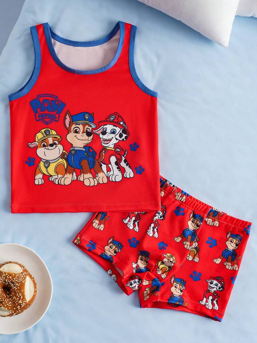 SHEIN | PAW Patrol Young Boy Comfortable Cute Cartoon Dog Print Undershirt Tank Top And Boxer Briefs Set