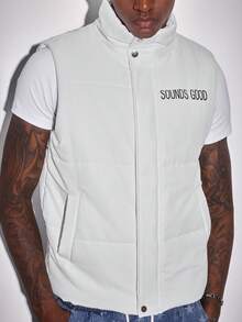 ROMWE MEN Spring Casual Graphic White Men'S Letter Print Zip Front Casual White Vest - White - View 5