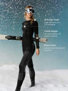 GLOWMODE Second-Skin Seamless Slope To Chalet Sweat-Wicking 3D Wave Design Compression Thermal Long Sleeve Ski Autumn Winter Snow Outdoors Daily Active Wear