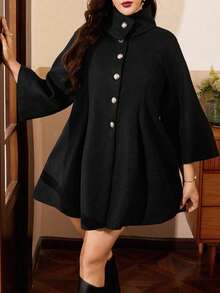 Auvina Veste décontractée pour femmes grandes tailles, col montant, patchwork, manches longues, fermeture boutonnée, style casual