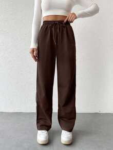 SHEIN Women's Drawstring Waist Casual Everyday Wear Sweatpants - Brown - View 6