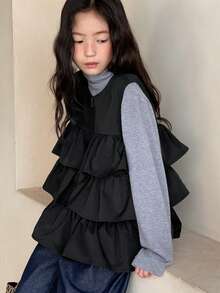 DAZY 少女无袖圆领外套，秋季款 - 黑色 - 查看 6