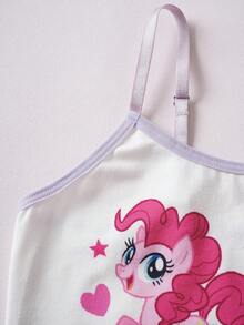 My Little Pony X SHEIN Tween Girl Cute Cartoon Letter Print Contrast Binding Camisole Top And Boxer Shorts Set