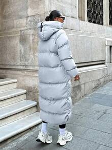 EURMUSE Contrast Zip And Puller Detailed, Keep Warming Feature Long Line Puffer Winter Coat - Baby Blue - View 2