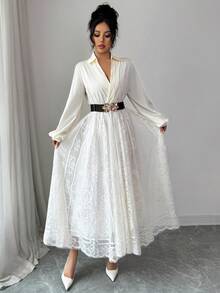 Modelyn Váy ren đen tương phản thời trang dành cho nữ - Màu be - Xem 5