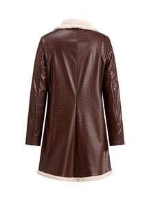 Ellevyn Cappotto casual in PU con chiusura lampo frontale e patchwork a palloncino, adatto per donne in autunno e inverno, ideale per Natale, Capodanno, Ringraziamento e occasioni eleganti, con stampa leopardata e paillettes - Bianco e nero - Visualizzare 10