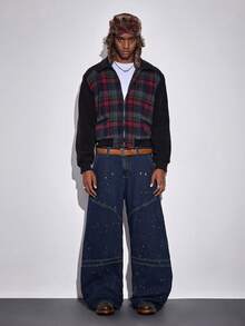 Men's Pocket Flared Casual Personalized Washed Distressed Jeans - Dark Wash - View 7