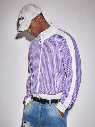 Street Life معطف كاجوال رجالي مزخرف بالمربعات والرقع، خريفي