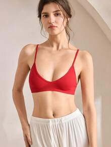 Ocili 女士无缝罗纹弹力无钢圈文胸 - 紅色 - 查看 4