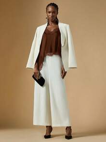 Briarwyn Brown Elegant Lace Trim Camisole Top For Women, Asymmetric Hem Party Going Out Top - Coffee Brown - View 3