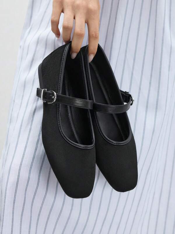 CUCCOO BIZCHIC Women's Black Embroidered Cute Bow Elegant Mesh Mary Jane Flat Shoes