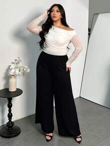 Firerie 优雅简约珍珠串珠长袖网纱不对称肩部T恤 - 白色 - 查看 7