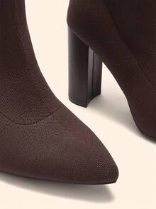 CUCCOO BASICS بوت نسائية ذات كعب عالي وأصبع مدبب للارتداء اليومي، تصل إلى منتصف الساق - قهوة بني - مشاهدة 4