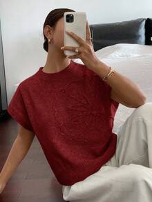 Siren Gaze 女式花卉蝙蝠袖宽松休闲针织上衣，秋季 - 鏽棕色 - 查看 6