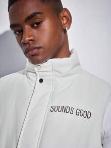 ROMWE MEN Spring Casual Graphic White Men'S Letter Print Zip Front Casual White Vest - White - View 6