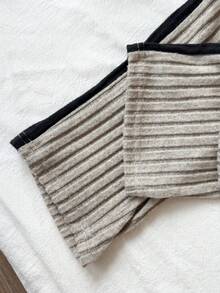 2pcs/Set Baby Girls Casual Apricot & Black Color Block Half Zip Sweatshirt Top Paired With Elastic Waist Pants Set, Comfortable Soft Fabric, Suitable For Infant/Baby GirlEveryday Wear Or Outdoor Activities, Autumn/Winter - Khaki - View 6