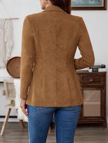 EMERY ROSE Women's Solid Color Single-Breasted Fitted Elegant Long Sleeve Blazer - Khaki - View 2