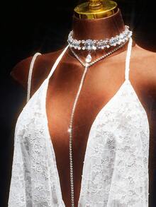 Amplova Đầm ôm sát mini cổ khoét sâu đính đá lấp lánh - trắng - Xem 5