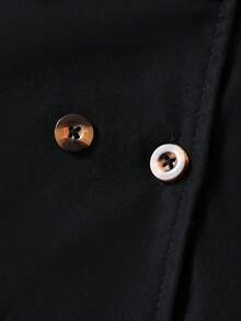 SHEIN 女童卡其色保暖连帽双排扣时尚外套，适合日常休闲穿着 - 黑色 - 查看 6