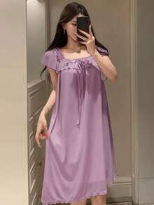 DAZY 轻盈荷叶边网纱女士睡裙，家居服 - 淡紫色 - 查看 4