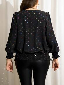 SHEIN LUNE Top con scollo rotondo e paillettes di taglia grande con maniche a lanterna metallizzate, top scintillante con paillettes, collezione di moda, top elegante, abbigliamento da donna per Capodanno e Natale, abbigliamento invernale da donna, abbigliamento formale da donna per San Valentino, top elegante da ufficio, top a pois. Adatto per uso quotidiano, adatto per pendolarismo, evento di festa elegante quotidiano, blusa casual con maniche a sbuffo di taglia grande Nuovo Anno Vacanze estive per donna San Valentino, Vacanze donna, blusa casual per donna, blusa elegante da donna, top da festa per donna Capodanno Capodanno Top da festa elegante per donna Abito elegante da donna Bluse eleganti da donna Blusa casual da donna estiva Vacanze Top a pois ID AI-Adha Top nero con paillettes Top nero da festa Top nero da donna Bluse Blusa con maniche a lanterna Top nero con strass