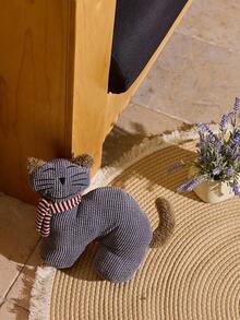Cirelle Tope de puerta de peluche con gato durmiendo y gato sorprendido con bufanda, en gris y marrón, mantiene la puerta abierta, opción de regalo y decoración del hogar - Gato asustado - Ver 3