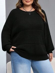 SHEIN CURVE+ 加大码纯色弹力罗纹针织加大码女式毛衣秋冬装