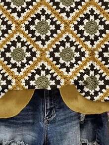 EMERY ROSE 休闲简约几何针织提花印花圆领宽松女式卫衣，适合秋冬季节穿着，黄色波西米亚风 - 彩色 - 查看 4