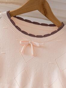 Elladie kids 女童休闲长袖毛衣上衣和裙子套装（2件套），大码 - 杏色 - 查看 4