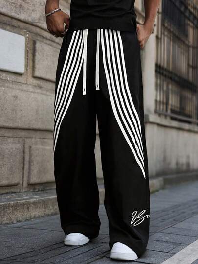 Street Life Pantalon droit en tissu à imprimé graphique américain anglais unisexe